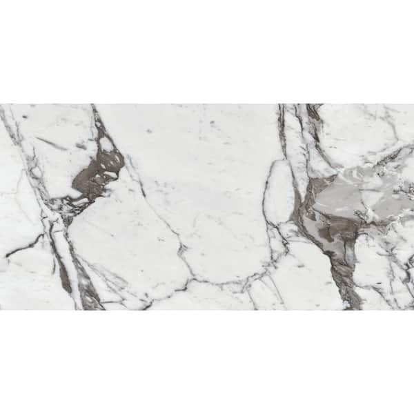 Daltile Marble Attache Lavish Pearl Arabesque 4 in. x 8 in. Color Body Porcelain Floor and Wall Tile Sample