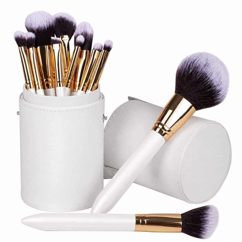 Professional Beauty Series, Makeup Brush Set, Cruelty-Free Synthetic Fiber Brushes with Travel PU Case, White (12-Pack)