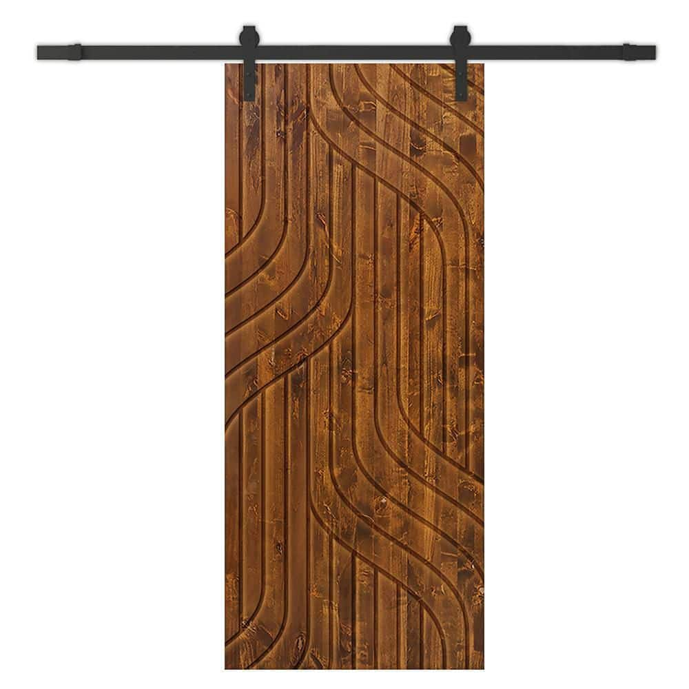 CALHOME 30 in. x 80 in. Walnut Stained Solid Wood Modern Interior Sliding  Barn Door with Hardware Kit SWD11-AB-79+FJ-CNC-221-80X30-BT - The Home Depot