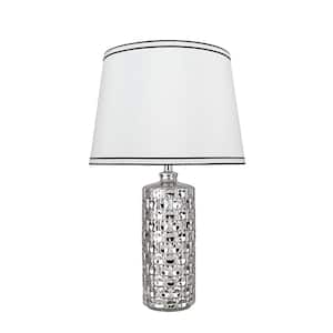 22-1/2 in. Plated Nickel Ceramic Table Lamp with Hardback Empire Shaped Lamp Shade in White