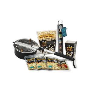 4 qt. Aluminum Black Outdoor Popcorn Popper with 3-All-Inclusive Popping Kits, 5-Pieces Seasoning Tube and 8-Tubs