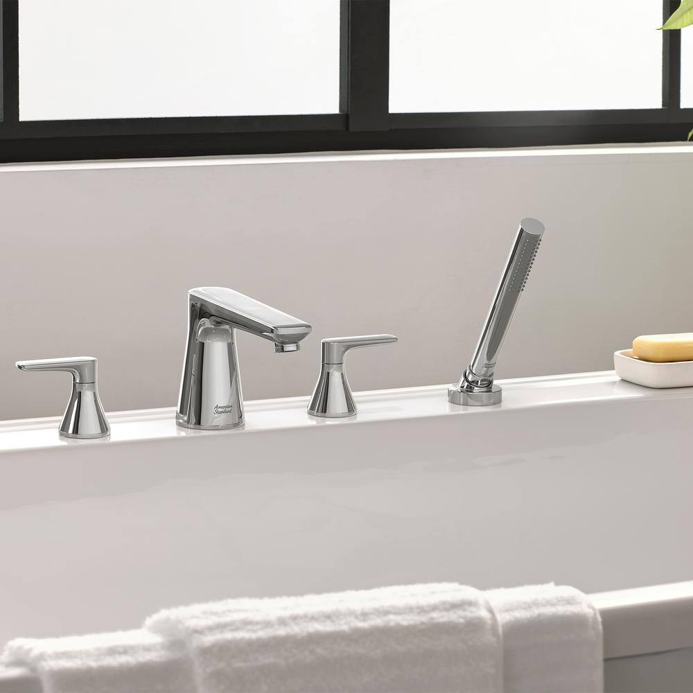 Polished Chrome 4-Hole Deck Mount Roman Tub Faucet with Hand Shower