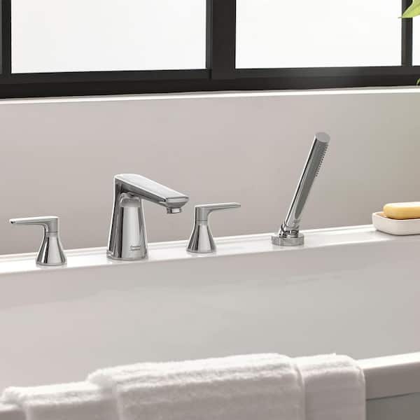 Aspirations 2-Handle Deck Mount Roman Tub Faucet with Hand Shower in Polished Chrome