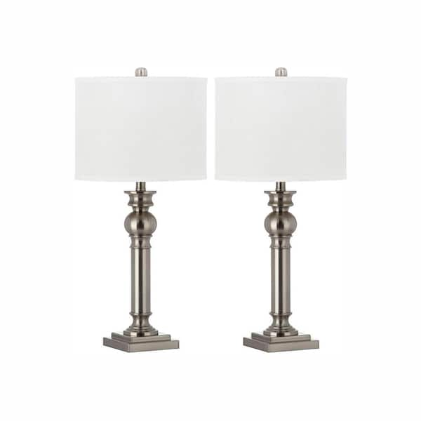 SAFAVIEH Argos Column 28.25 in. Nickel Table Lamp with Off-White Shade (Set of 2)