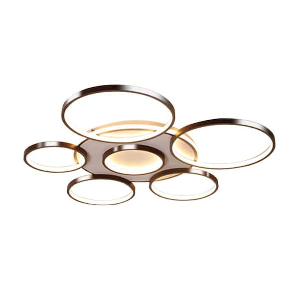OUKANING 43.3 in. 1-Light Dark Brown Modern 7-Head Dimmable Selectable LED Semi-Flush Mount Ceiling Light