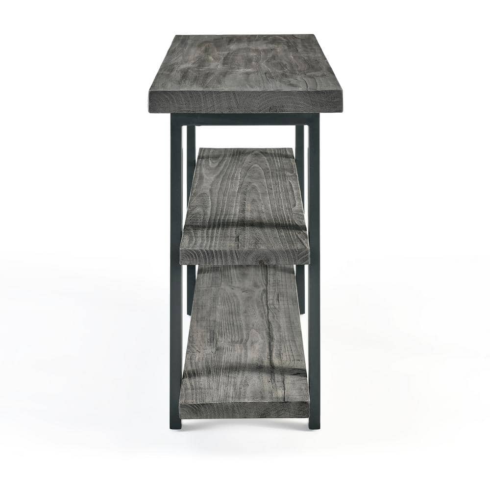 Pomona 48" Slate Gray Acacia Wood & Black Metal Media Console