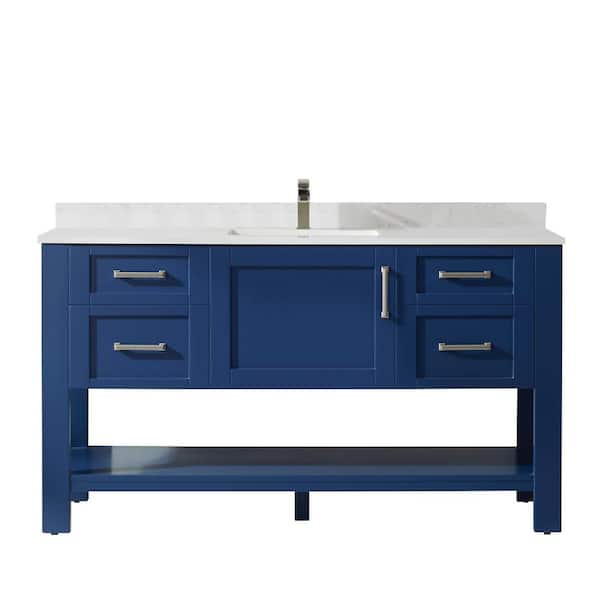 ROSWELL Grayson 60 in. Bath Vanity in Jewelry Blue with Composite Vanity Top in White with White Basin