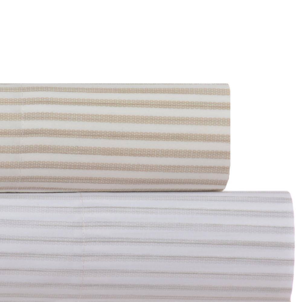 Gray Striped Cotton Percale Queen Sheet Set