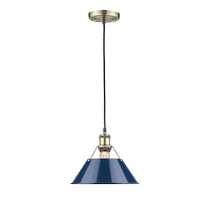 Orwell AB 1-Light Aged Brass Pendant with Navy Blue Shade