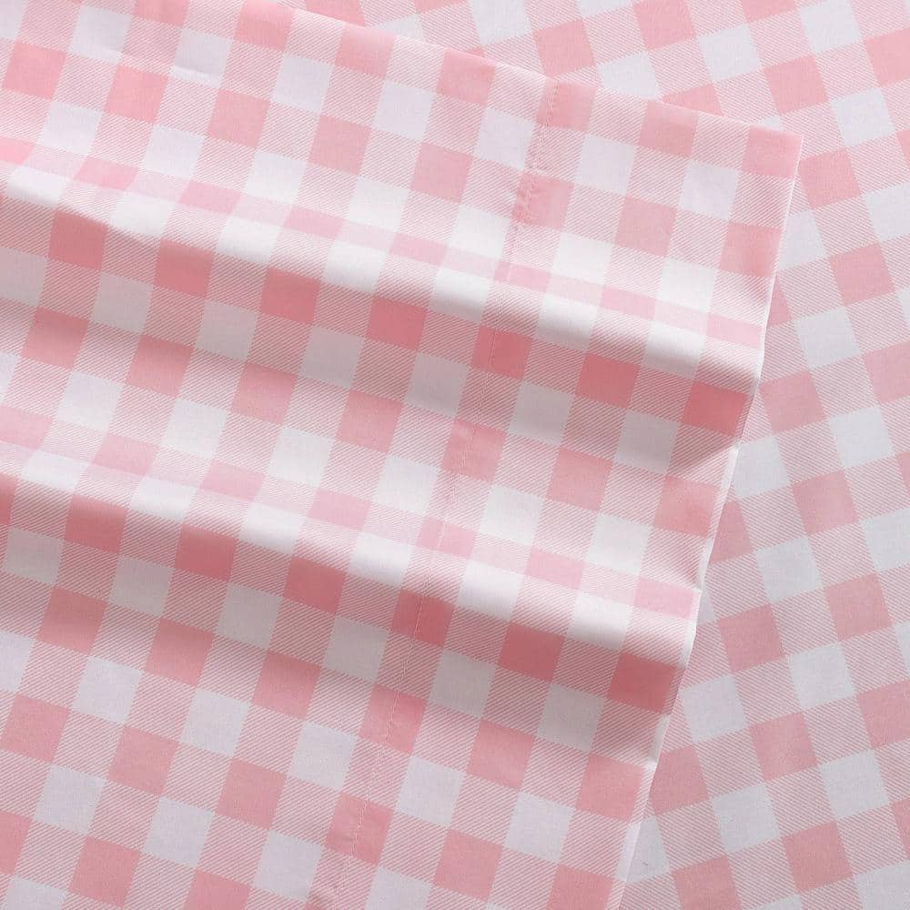 Twin Pink Plaid Polyester Microfiber Kids Sheet Set