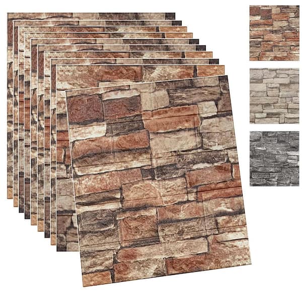 Gray 3D Brick Wall Panels Peel and Stick Self-Adhesive Faux Stone Wallpaper Foam Panels for Home Decor