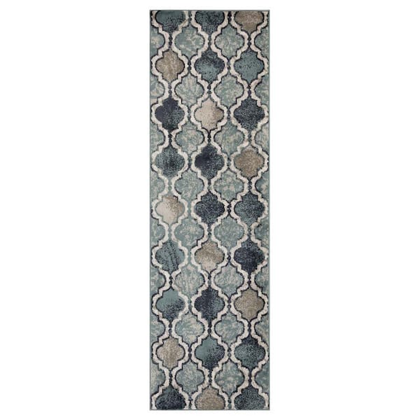 Viking Deep Royal 2.6 ft. x 10 ft. Contemporary Trellis Non-Slip Runner Rug
