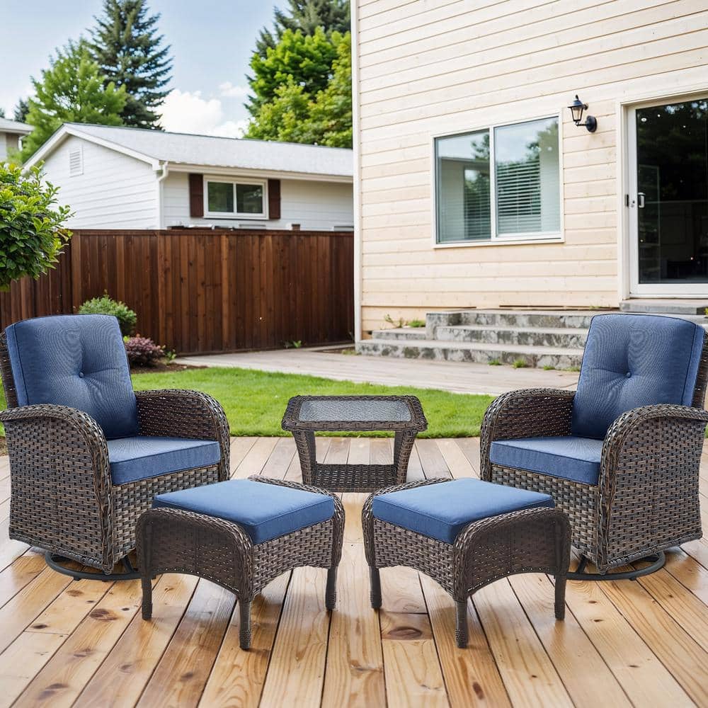 Carlos Brown 5-Piece Wicker Patio Conversation Set with CushionGuard Blue Cushions price history on PriceWatchPro