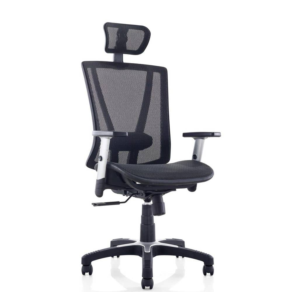 53 in Tall Black Ergonomic Adjustable Office Chair with Fabric Seat, Headrest, Lumbar Support, and Armrests