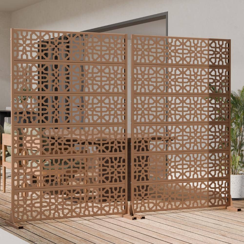 72 in. H x 47 in. W Outdoor Brown Galvanized Steel Decorative Garden Fence Privacy Screen (2-Pack)