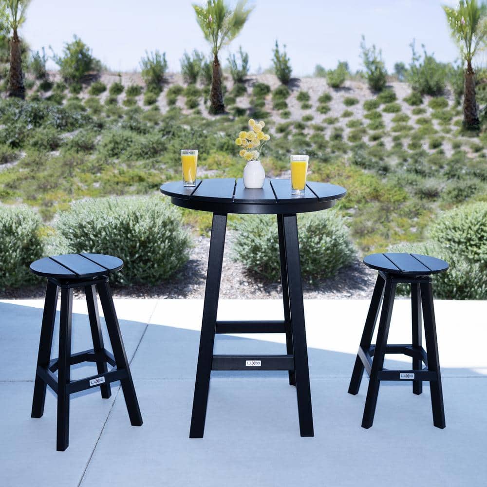 Mason-Cabo Black HDPE Round Outdoor Bar Table Set with Swivel Stools