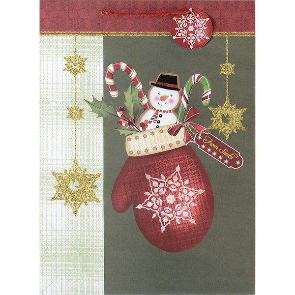 Amscan 18 in. x 13 in. x 5 in. Traditional Mitten Bags with Glitter (10-Pack)