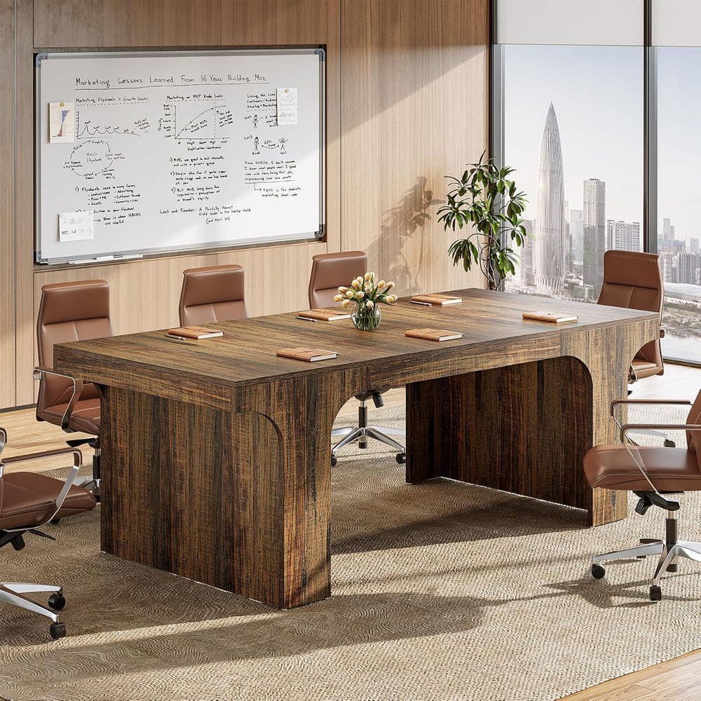 Moronia 70.9 in. Rustic Brown Conference Table, Rectangular Wood Computer Desk with Stable Sled Legs for Meeting Room