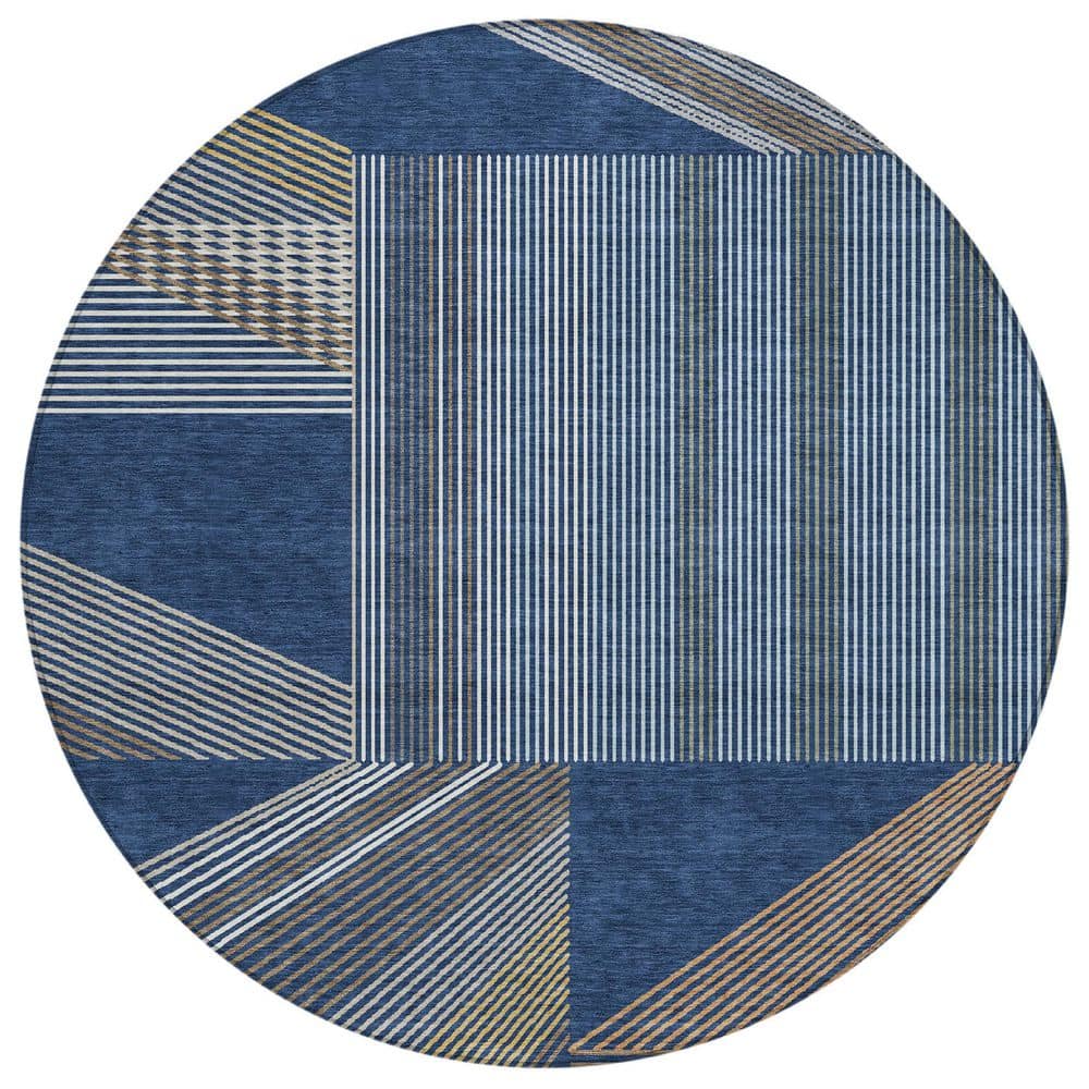 Chantille Machine Washable Indoor/Outdoor Abstract ACN2840 Navy 8 ft. x 8 ft. Round Rug price history on PriceWatchPro