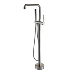 Single-Handle Freestanding Bathtub Faucet with Hand Shower in Brushed Nickel