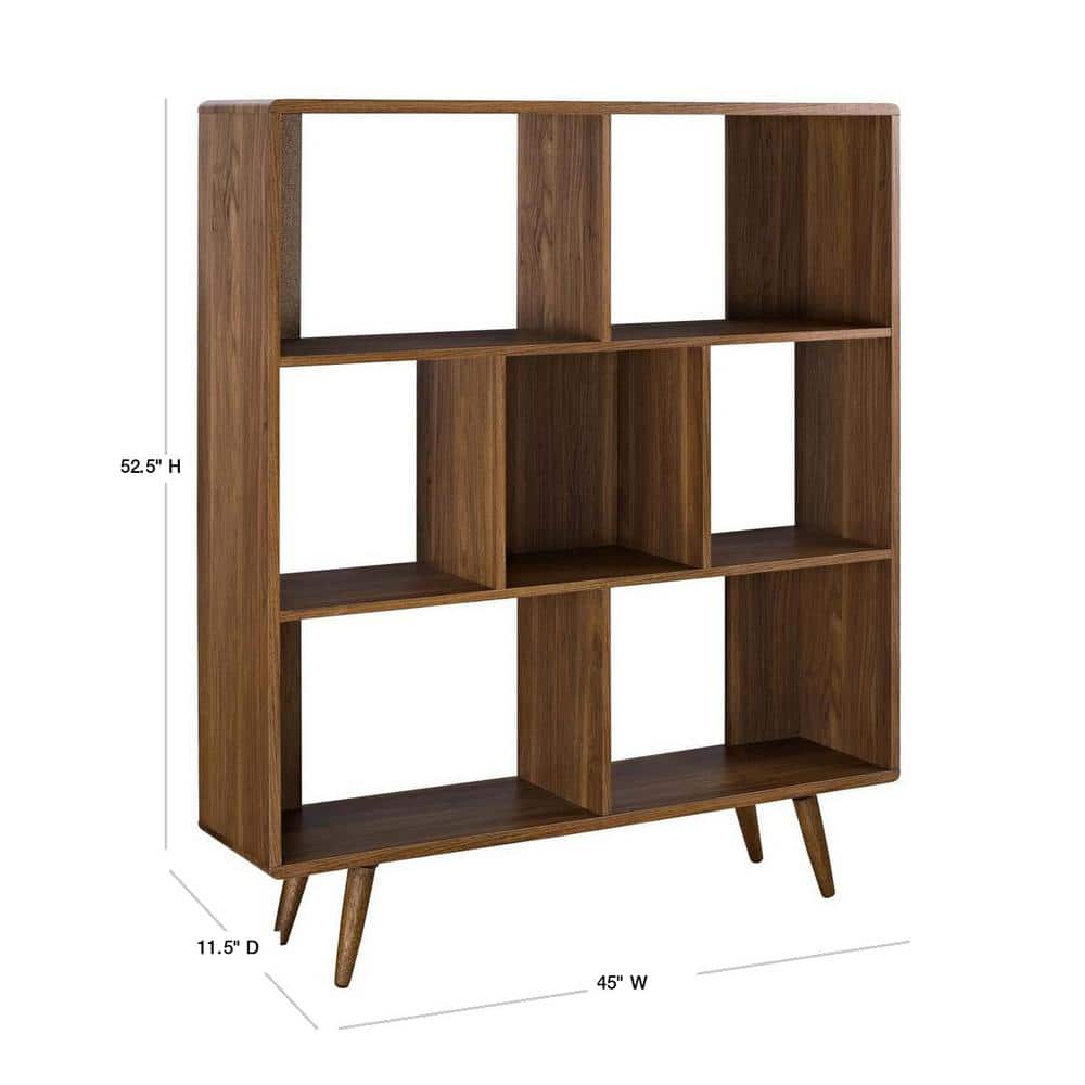 Walnut Grain Corner Bookshelf with Offset Cubes - 45"x52.5"