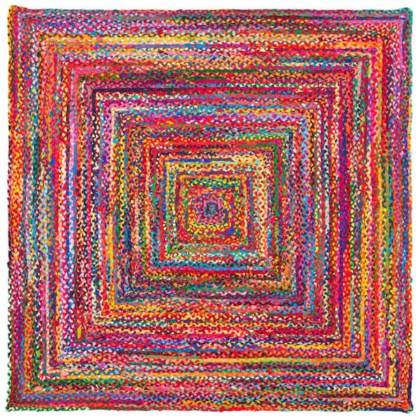 Braided 7 ft. x 7 ft. Red/Multi Border Square Area Rug