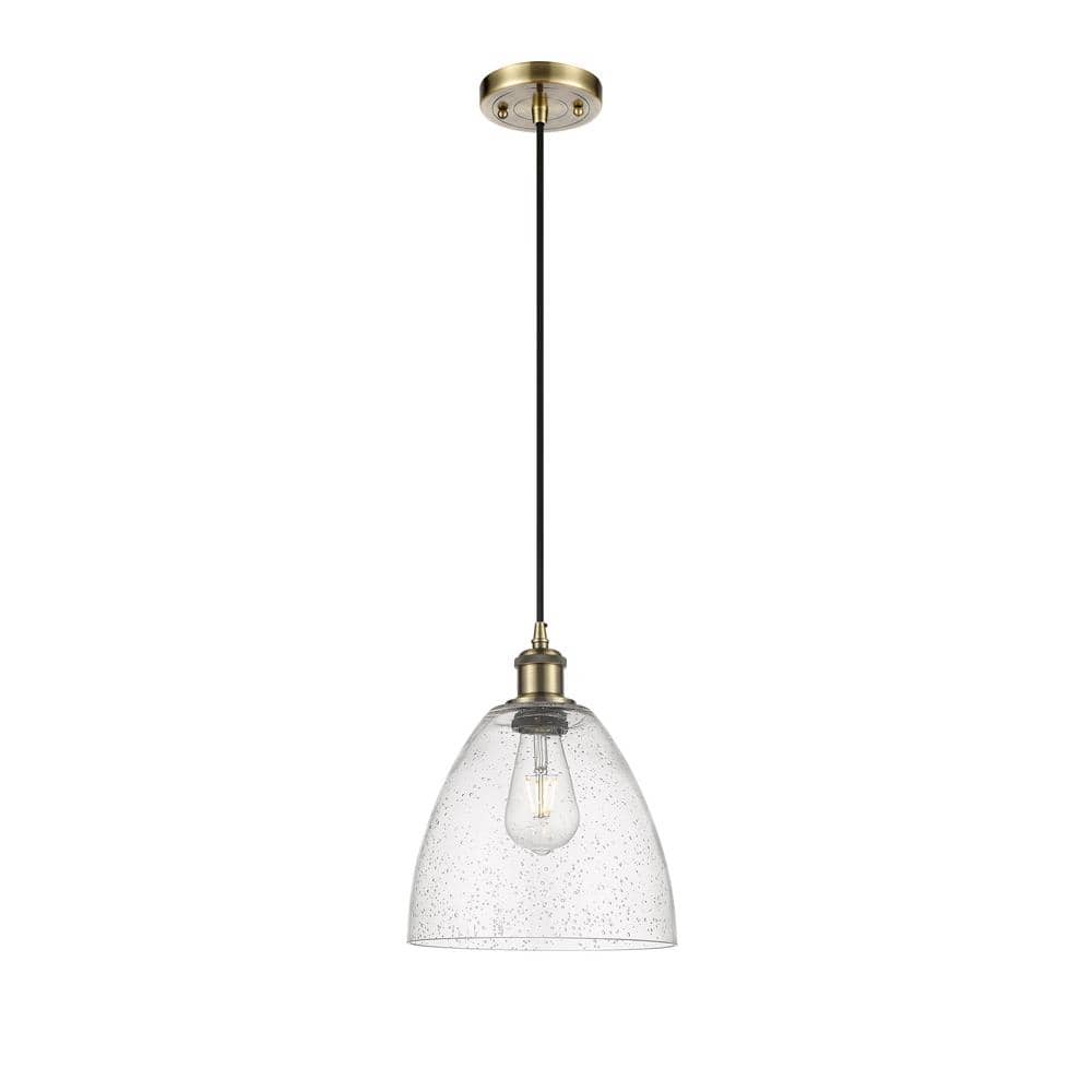 Antique Brass and Glass Mini Pendant Light, 9"