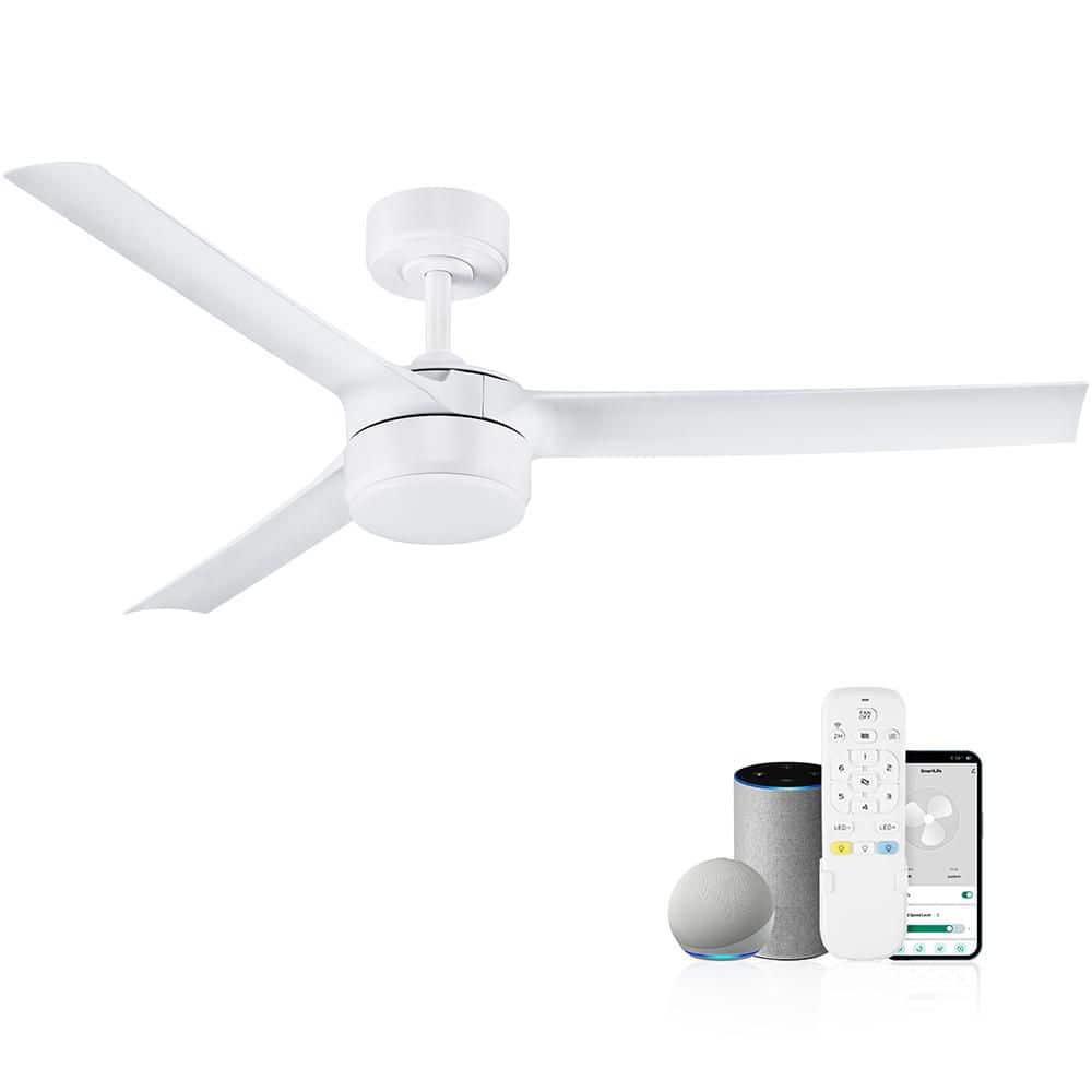 52 in.Smart Indoor Outdoor White Ceiling Fans with LED Lights and Remote,Co