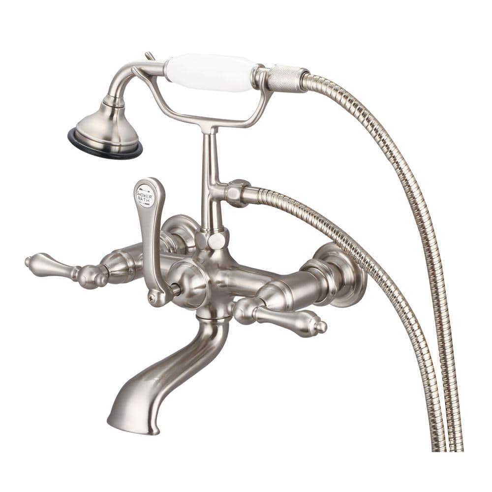 Clawfoot Brushed Nickel Wall Mount Bathtub Faucet With Hand Shower Mixer Tap 