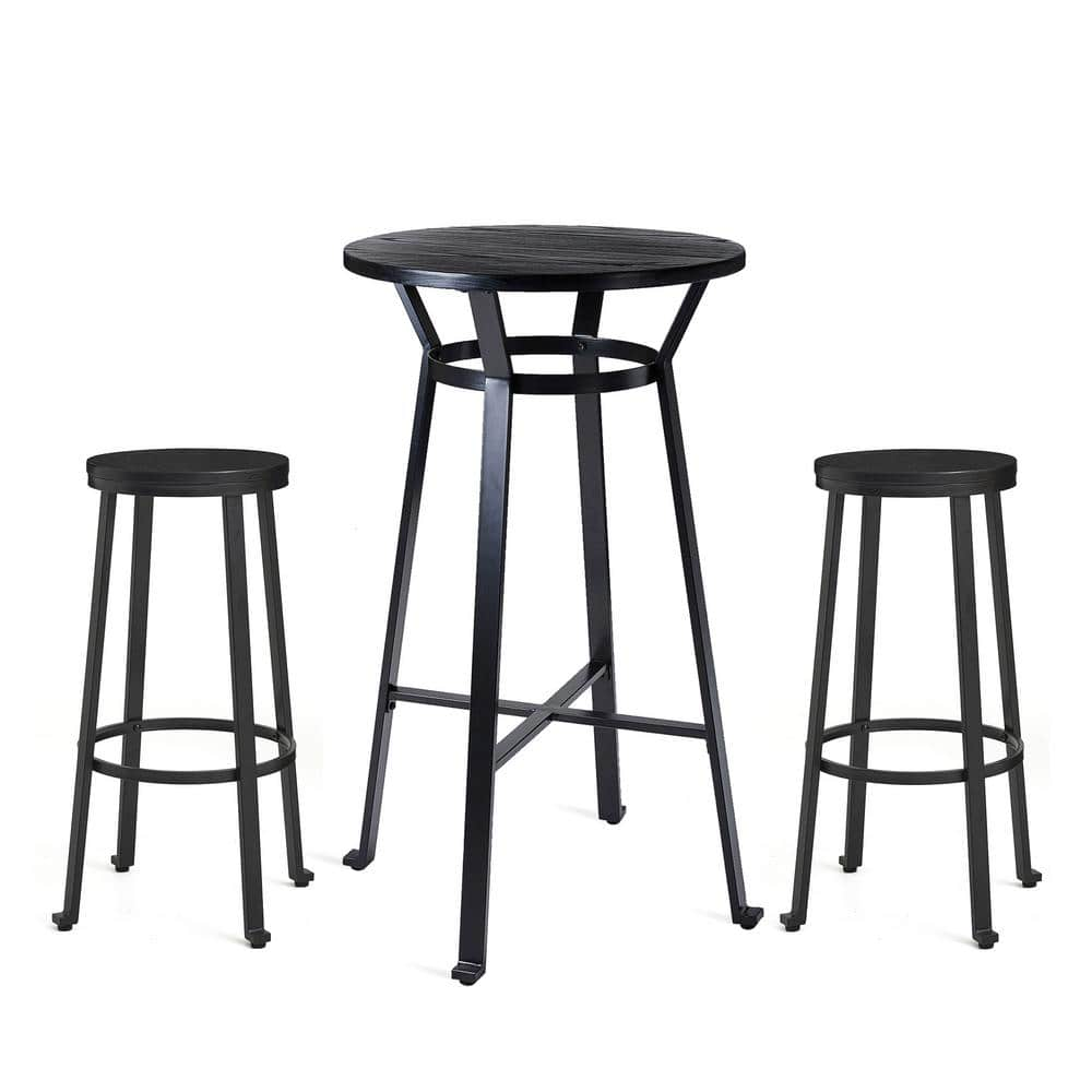 Glitzhome Set Of 3 Black Steel Bar Table And Bar Stool Pub Set 1 Table Plus 2 Stools 