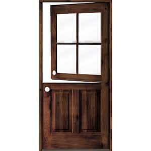 32 in. x 80 in. Knotty Alder Right-Hand/Inswing 4-Lite Clear Glass Red Mahogany Stain Dutch Wood Prehung Front Door