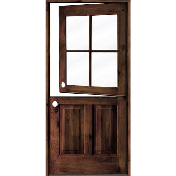 Krosswood Doors 32 in. x 80 in. Knotty Alder Right-Hand/Inswing 4-Lite Clear Glass Red Mahogany Stain Dutch Wood Prehung Front Door