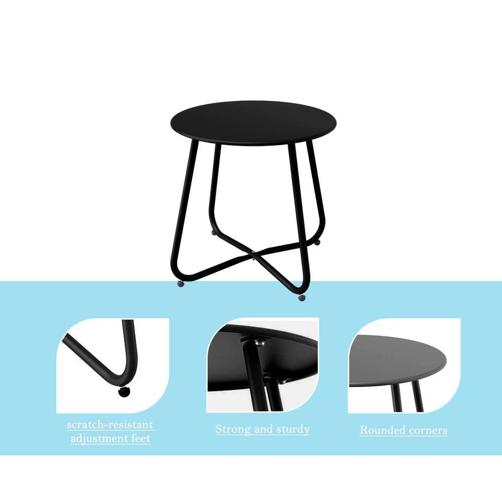 Black Round Steel Patio Side Table with Adjustable Feet