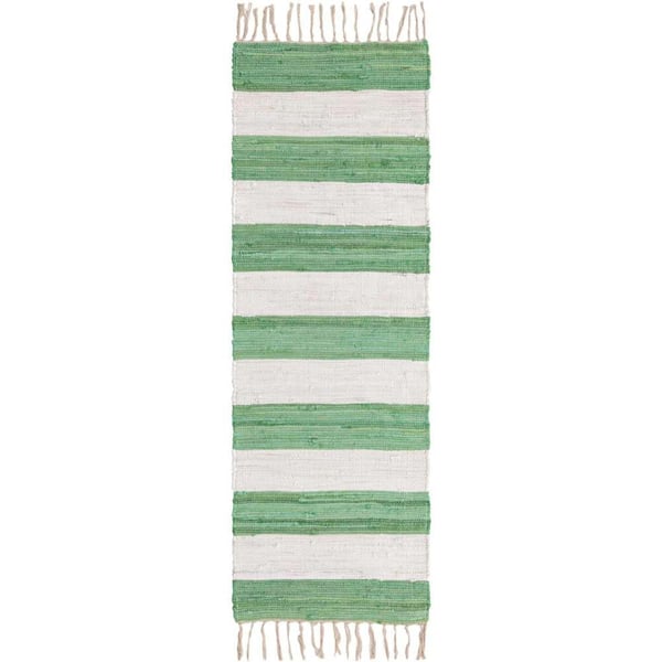 Unique Loom Chindi Rag Striped Green and Ivory 2 ft. 2 in. x 6 ft. 1 in. Area Rug