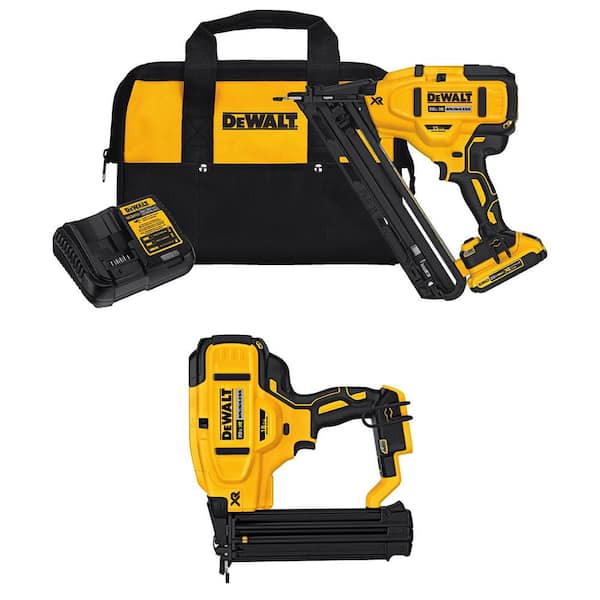 20V MAX XR Lithium-Ion Cordless 2-1/2 in. 15-Gauge Finish Nailer & 20V 18-GA Brad Nailer w/ 2 Ah Battery Charger & Bag