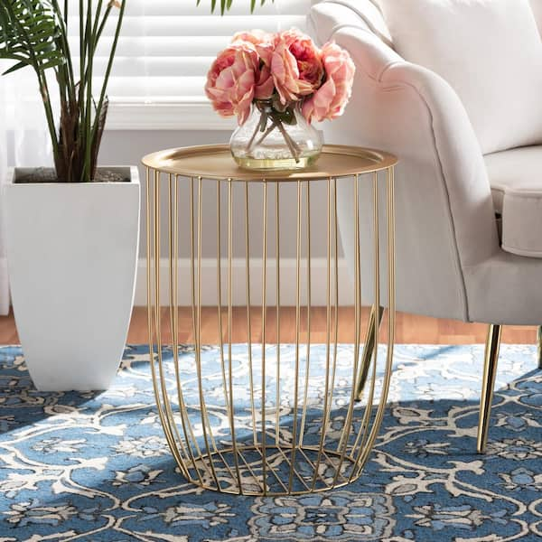 Baxton Studio Mabon 16.5 in. Gold Round Metal Top End Table 195