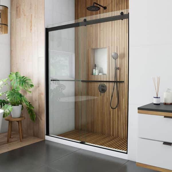 Sapphire 56 in. to 60 in. W x 76 in. H Sliding Semi Frameless Shower Door in Matte Black with Clear Glass