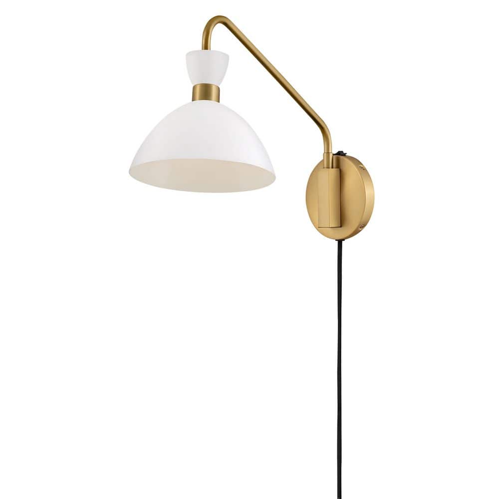 Simon Matte White & Heritage Brass Adjustable 1-Light Sconce