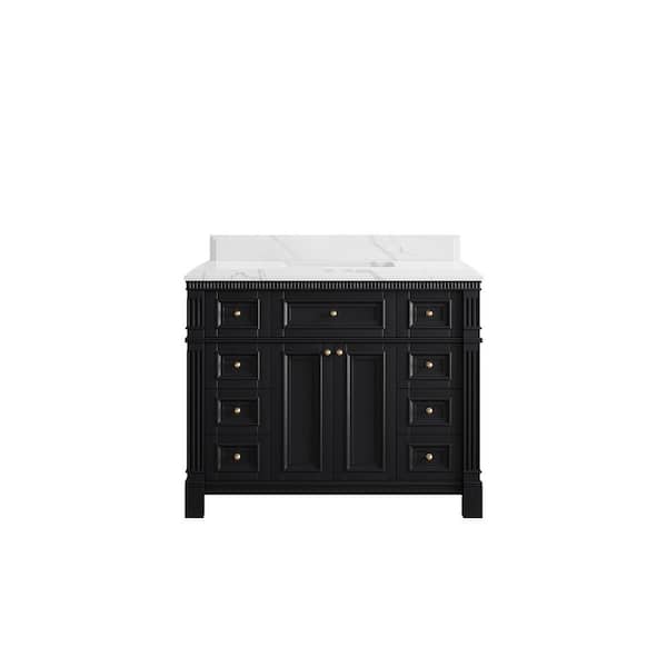 Willow Collections Paris 42 in. W x 22 in. D x 36 in. H Single Sink Bath Vanity in Black with 1.5 in. Calacatta Laza qt. Top