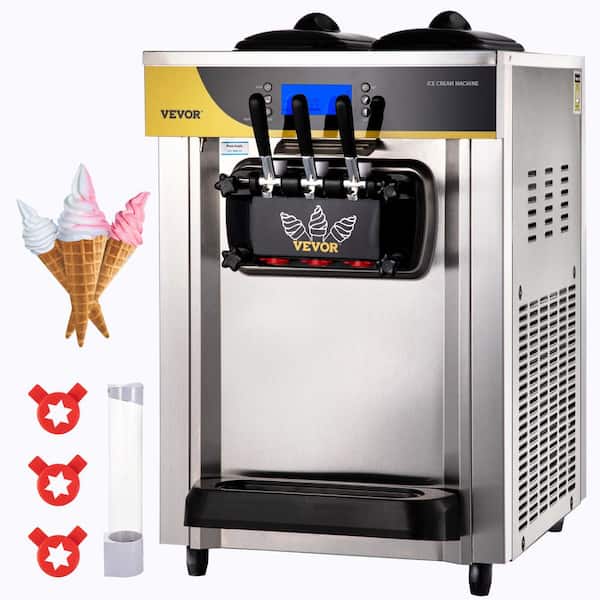 Commercial Ice Cream Maker 2200-Watt Countertop Soft Serve Machine 22 l to 30 l/Hours Yield Frozen Yogurt Maker, Silver