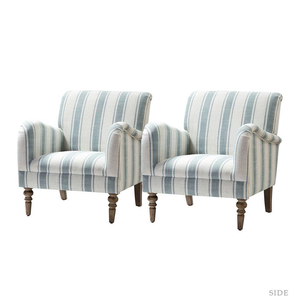 Hallstatt Retro Color Legs Blue Classic Wooden Upholstery Arm Chair with Wood Base (Set of 2)