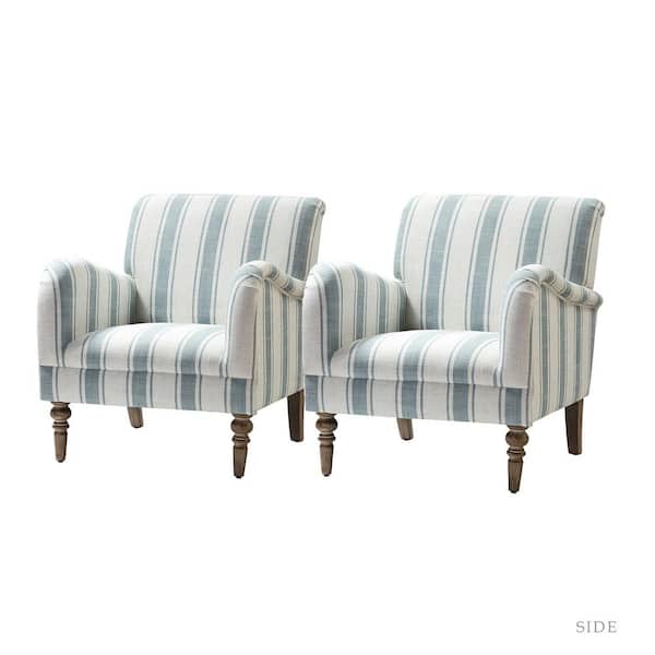 Hallstatt Retro Color Legs Blue Classic Wooden Upholstery Arm Chair with Wood Base (Set of 2)