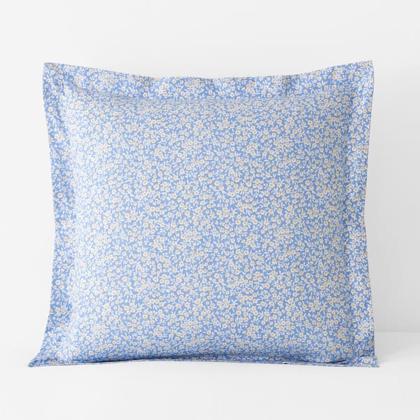 The Company Store Company Cotton Serene Floral Light Blue Multi Cotton Percale Euro Sham