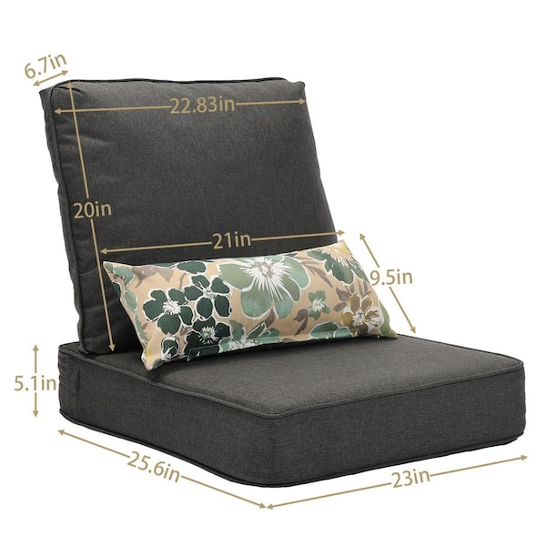 Aoodor - Patio Deep Chair Cushion - Set Of 2 - Total 6 Pieces-dark