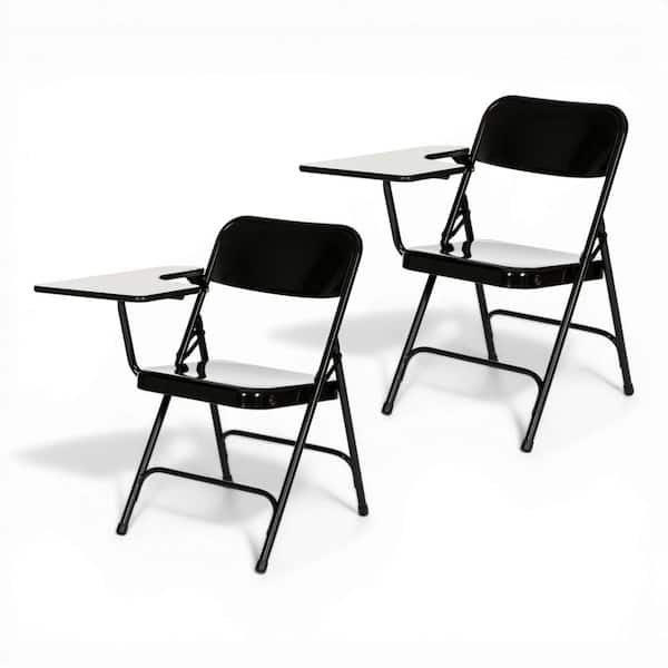 Bernadine Series Black Plastic Dining Chair Folding Chair with Right-Handed Tablet Arm (Set of 2)