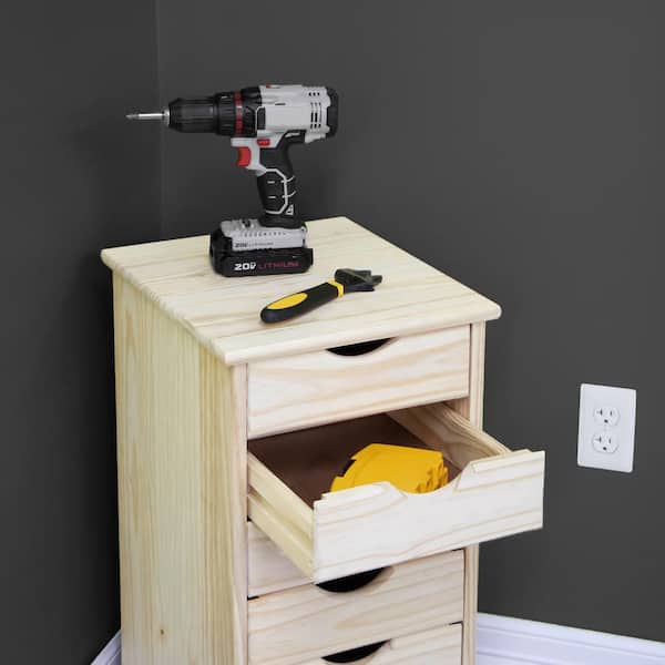 6-Drawer Solid Wood Mobile Storage Cart in Unfinished