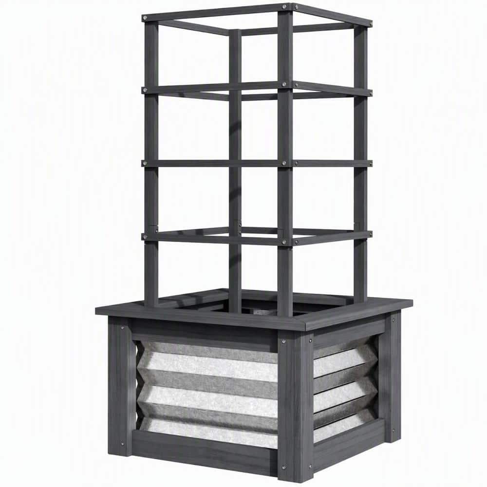 Raised Garden Bed with Trellis, Galvanized Steel and Fir Wood Elevated Planter Box for Climbing Plants, Vegetables