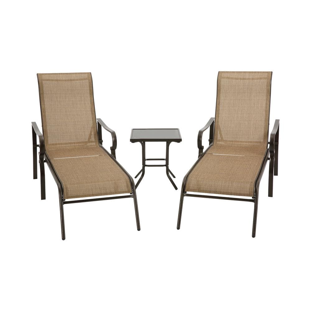 Kahomvis 3Piece PE Rattan Adjustable Outdoor Patio Chaise Lounge Set