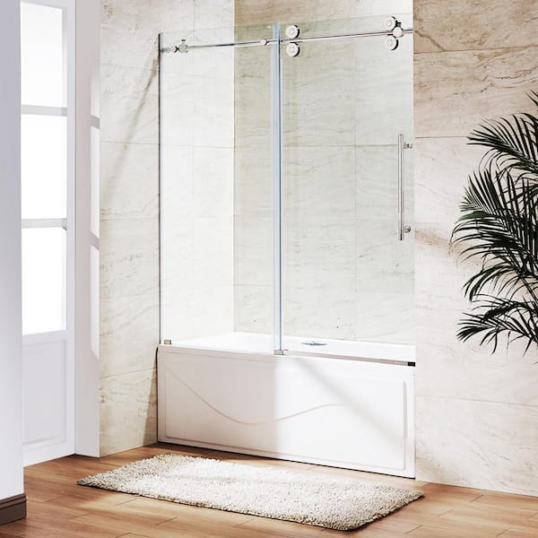 Sliding Frameless Tub Door, 66 Inch Wide Sliding Shower Doors