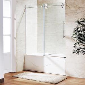 Elan 56 to 60 in. W x 66 in. H Sliding Frameless Tub Door in Stainless Steel with 3/8 in. (10mm) Clear Glass